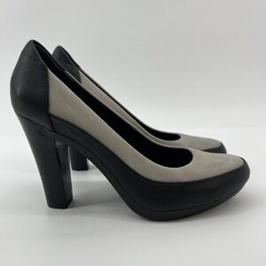 Tsubo Women's Gray Suede Black Leather Pumps Stacked 4" Heels Sz 8.5N